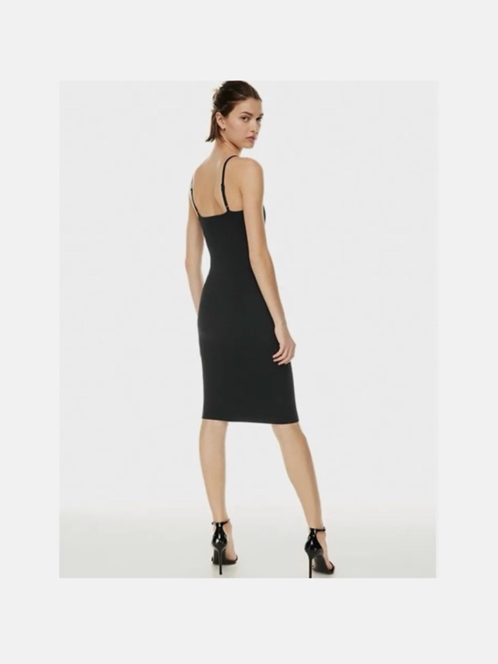 Aritzia Black Slim Slip Midi Dress with Spaghetti Straps